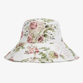 Girls White Floral Print Sun Hat