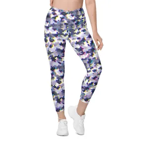 Glitchy Camo Crossover Leggings With Pockets