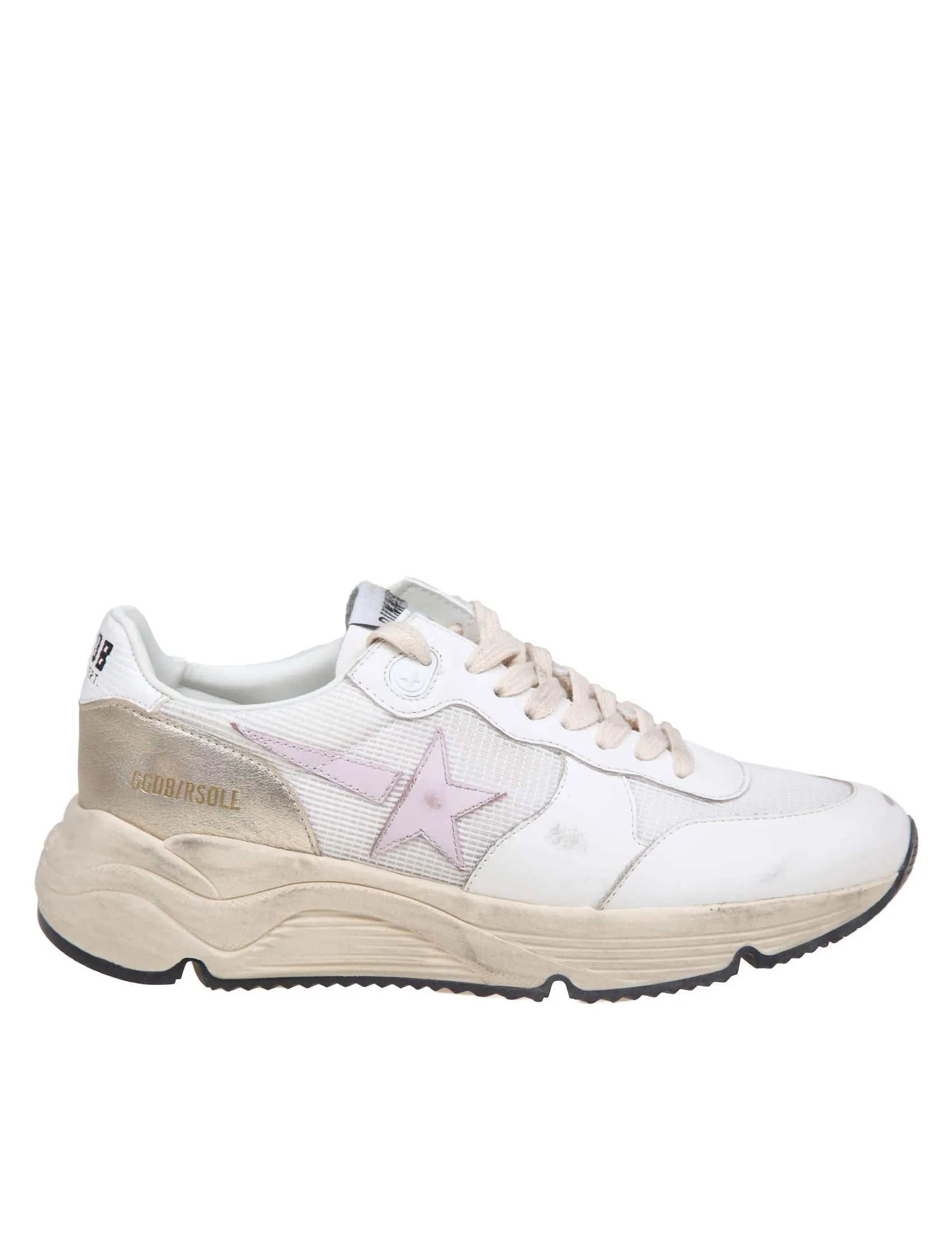 GOLDEN GOOSE RUNNING SUN SNEAKERS IN SUEDE AND MESH COLOR WHITE/GOLD