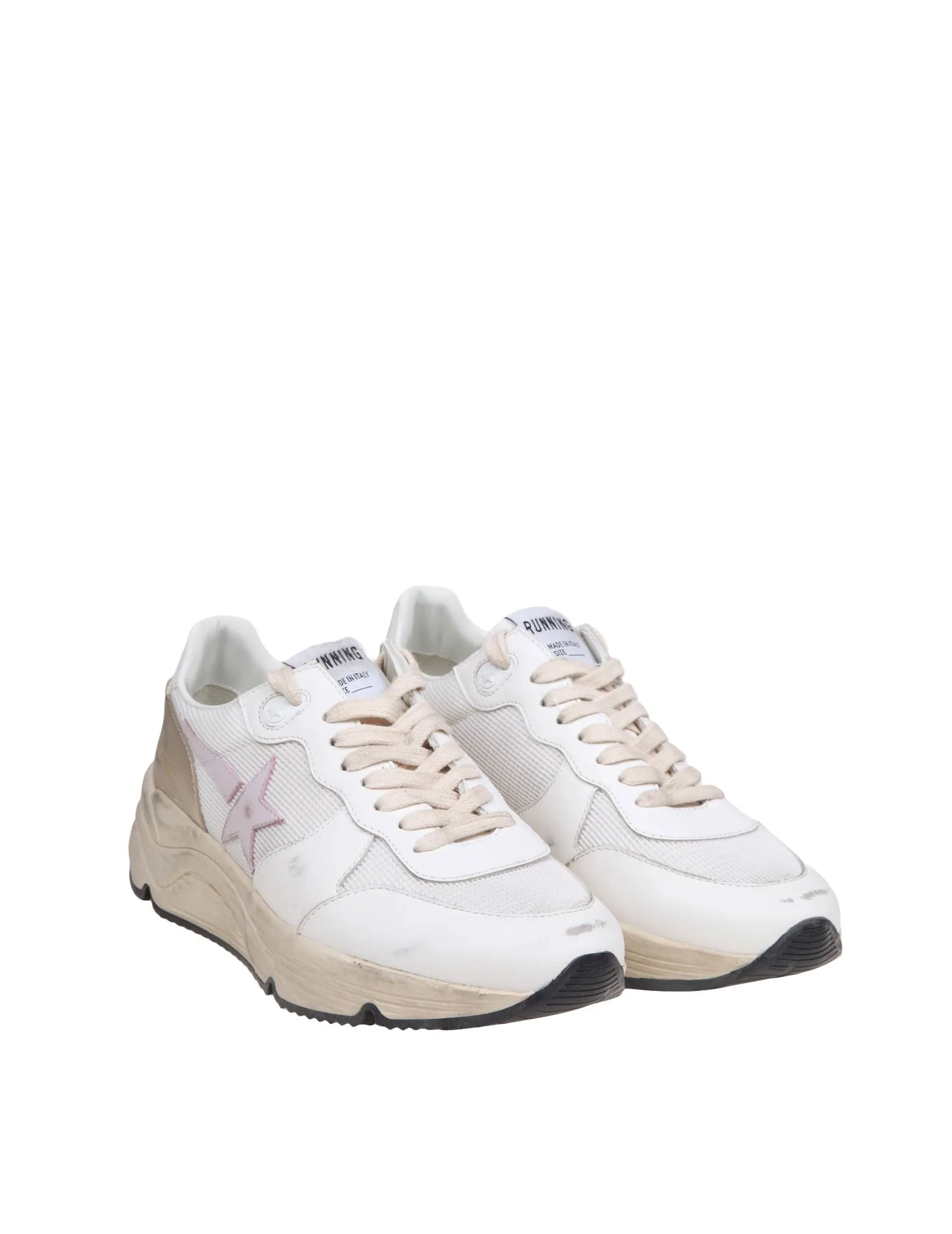 GOLDEN GOOSE RUNNING SUN SNEAKERS IN SUEDE AND MESH COLOR WHITE/GOLD