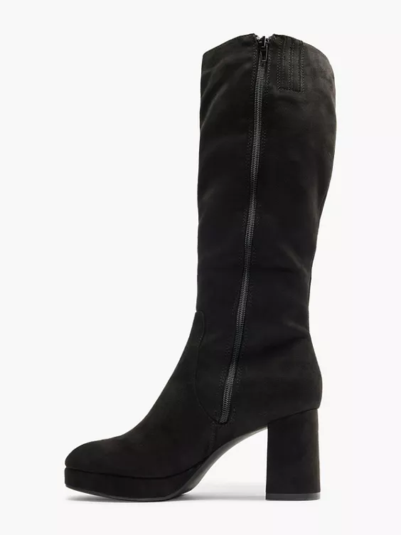 Graceland  Black Faux Suede Platform Heeled Long Leg Boot