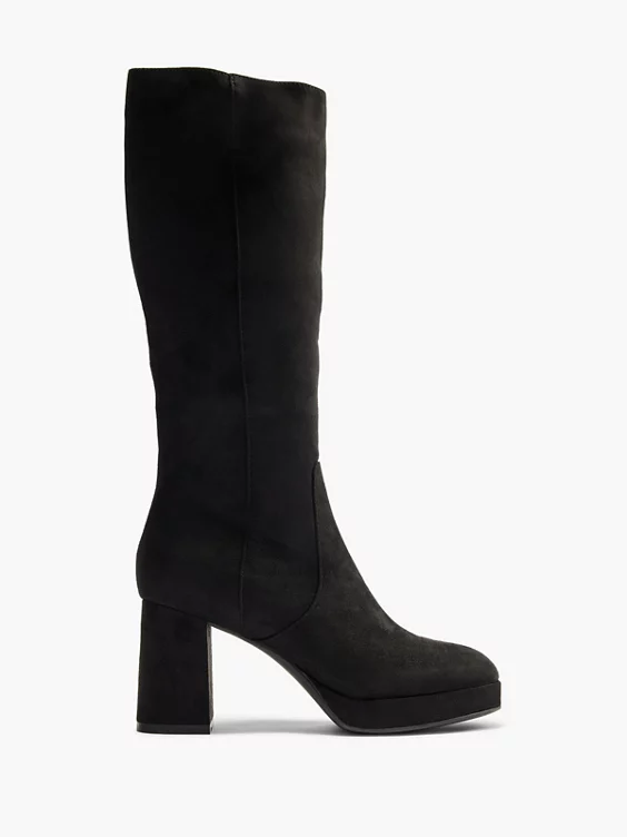 Graceland  Black Faux Suede Platform Heeled Long Leg Boot