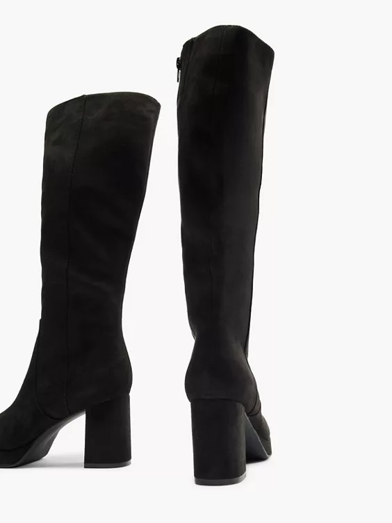 Graceland  Black Faux Suede Platform Heeled Long Leg Boot