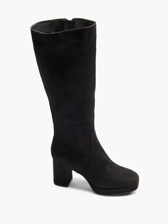 Graceland  Black Faux Suede Platform Heeled Long Leg Boot