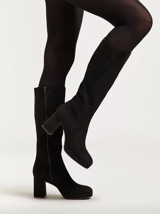 Graceland  Black Faux Suede Platform Heeled Long Leg Boot