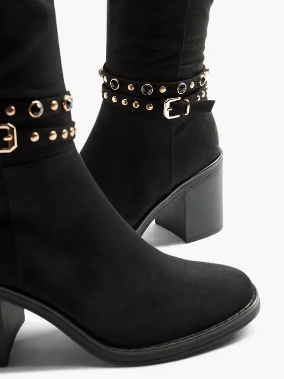 Graceland  Black Faux Suede Wrap Around Buckle Trim Long Leg Heeled Boot