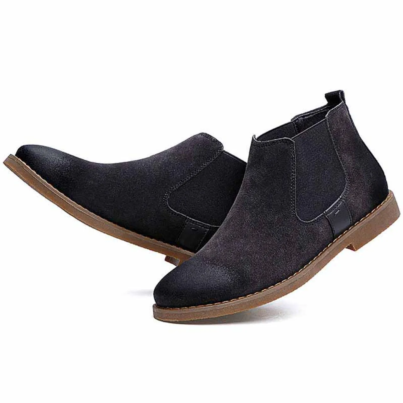 Grey retro leather slip on dress shoe boot