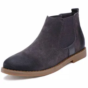 Grey retro leather slip on dress shoe boot