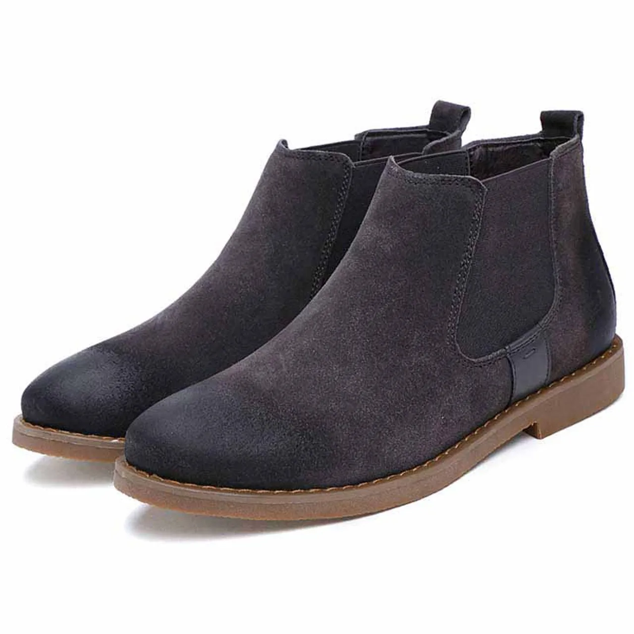 Grey retro leather slip on dress shoe boot