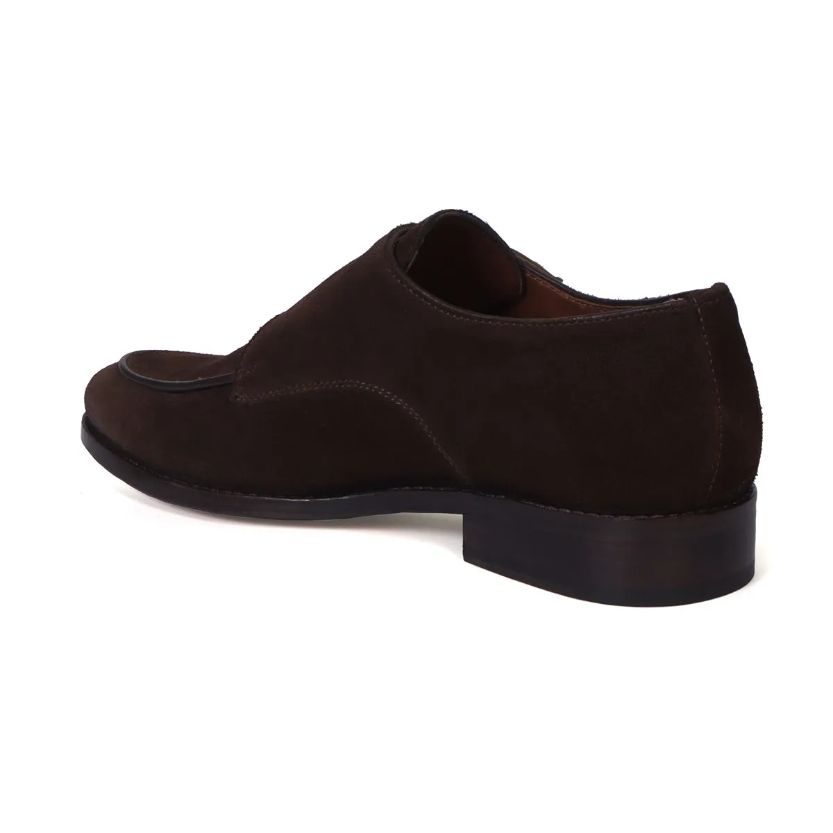 Hand Made Double Monk Formal Shoes in Dark Brown Suede Leather by Brune & Bareskin