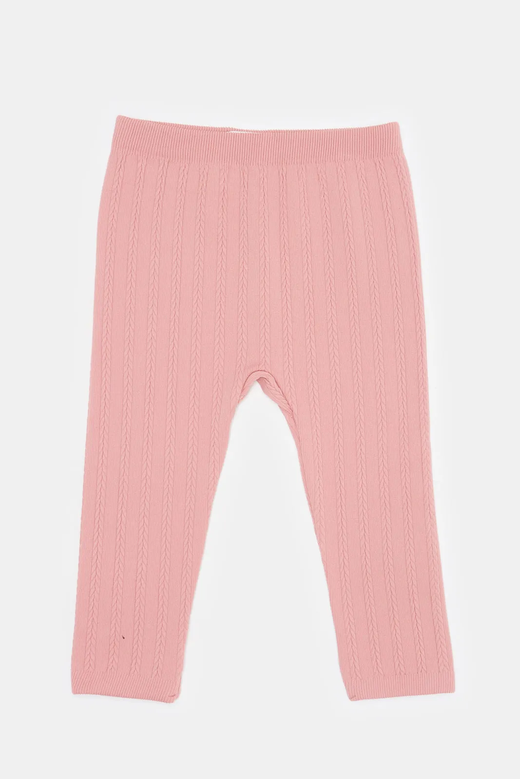 Infant Girls Pink Cable Knitted Leggings