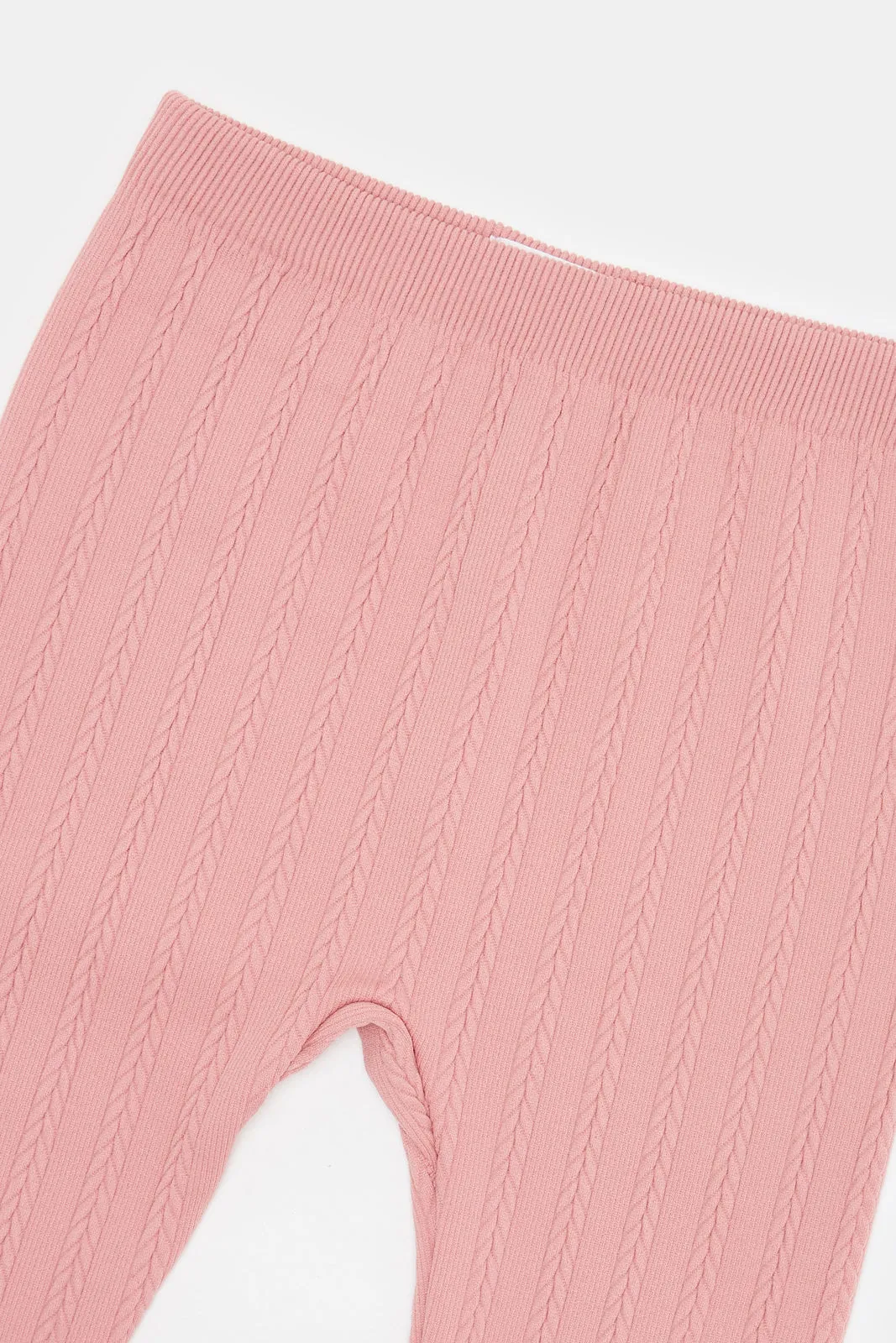 Infant Girls Pink Cable Knitted Leggings