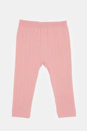 Infant Girls Pink Cable Knitted Leggings