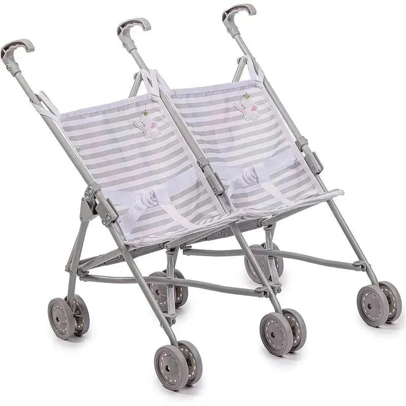 JC Toys - Berenguer Boutique Twin Umbrella Baby Doll Stroller, Gray, Ages 2+