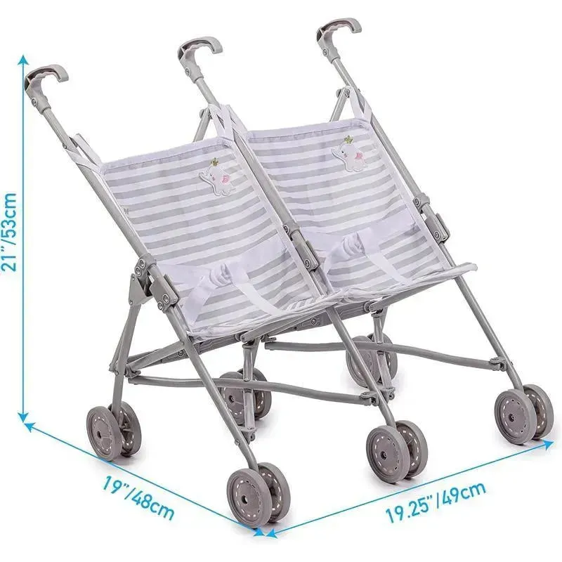 JC Toys - Berenguer Boutique Twin Umbrella Baby Doll Stroller, Gray, Ages 2+