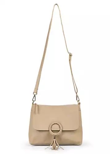 Kaleidoscope Beige Leather Ring Detail Shoulder Bag | Kaleidoscope