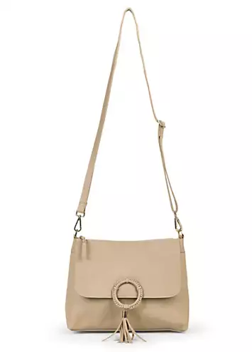 Kaleidoscope Beige Leather Ring Detail Shoulder Bag | Kaleidoscope