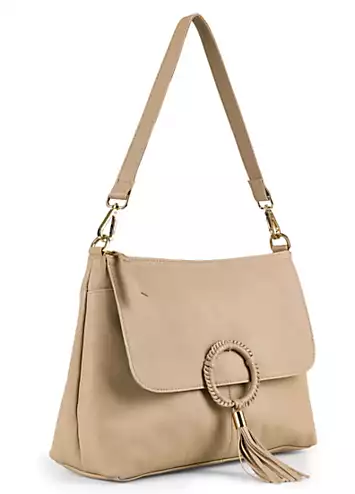 Kaleidoscope Beige Leather Ring Detail Shoulder Bag | Kaleidoscope