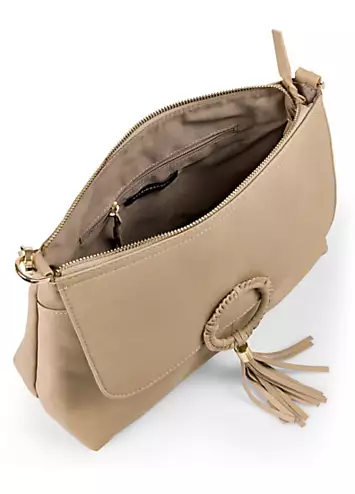 Kaleidoscope Beige Leather Ring Detail Shoulder Bag | Kaleidoscope