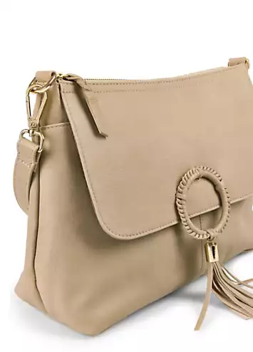 Kaleidoscope Beige Leather Ring Detail Shoulder Bag | Kaleidoscope