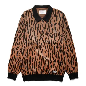 LEOPARD KNIT POLO SHIRT BROWN | Bodega