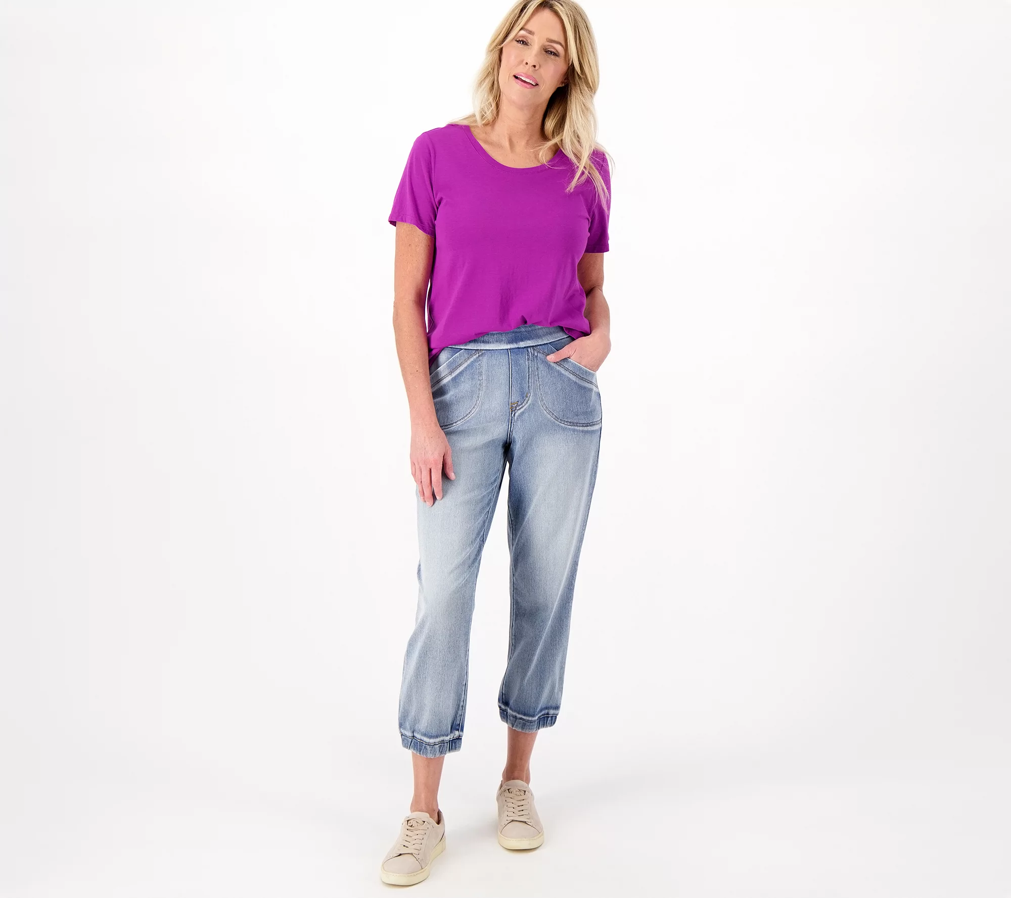 LOGO by Lori Goldstein Tall Knit Denim Pull On Joggers