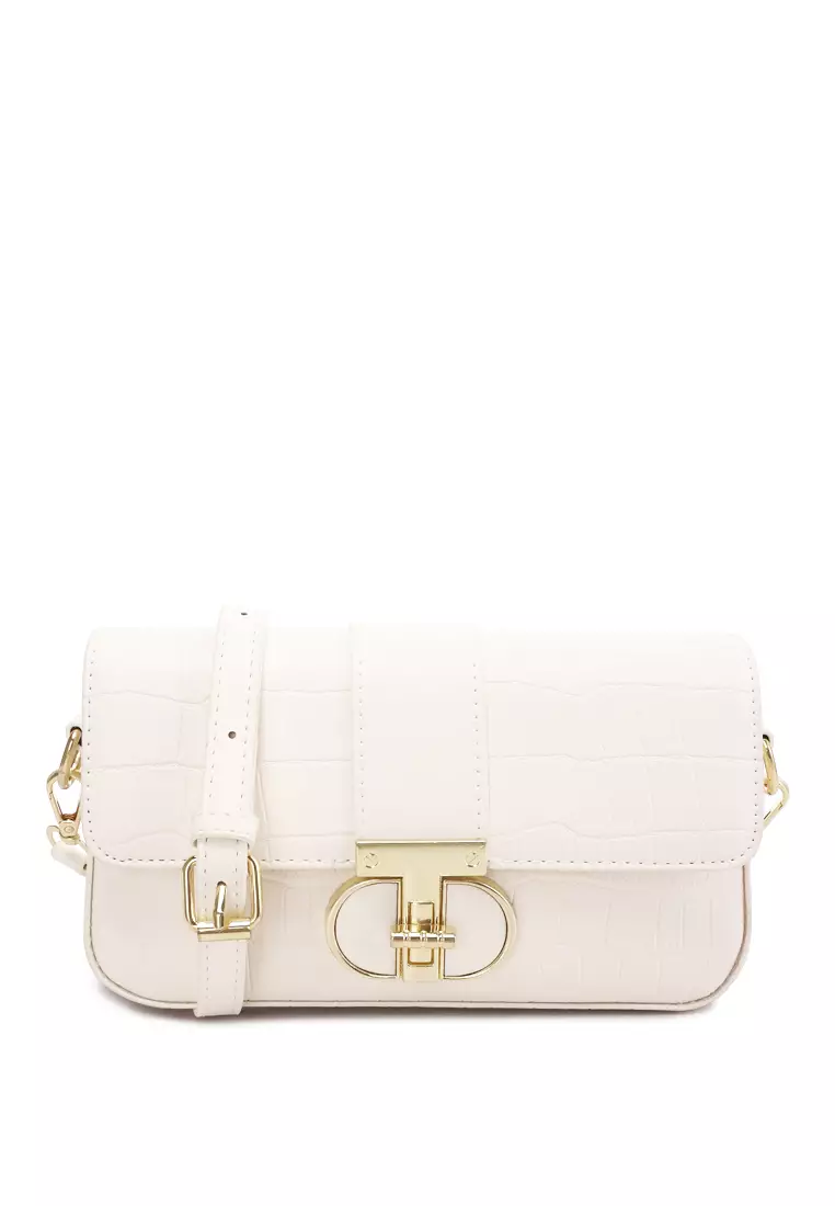 London Rag Metallic Buckle Baguette Handbag in White