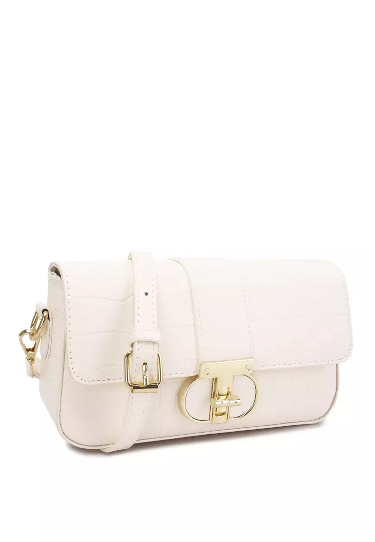 London Rag Metallic Buckle Baguette Handbag in White