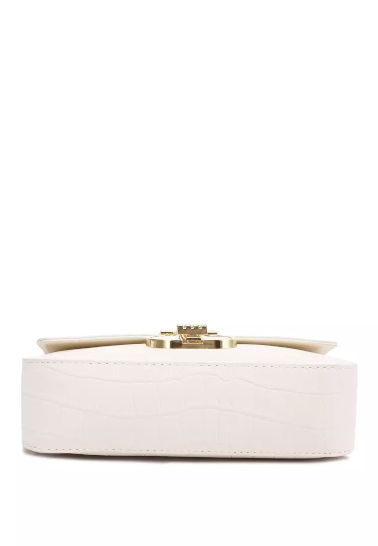 London Rag Metallic Buckle Baguette Handbag in White