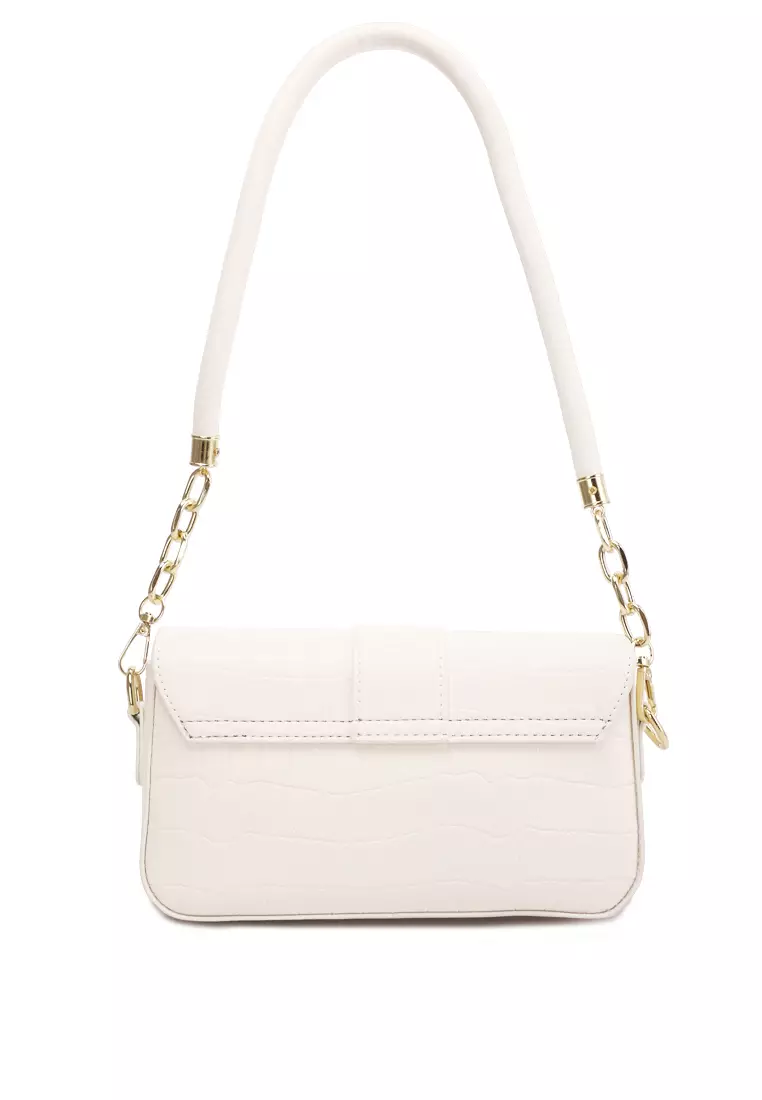 London Rag Metallic Buckle Baguette Handbag in White