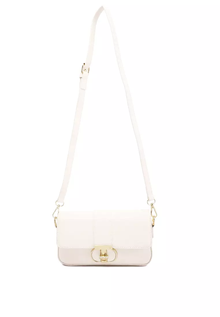 London Rag Metallic Buckle Baguette Handbag in White