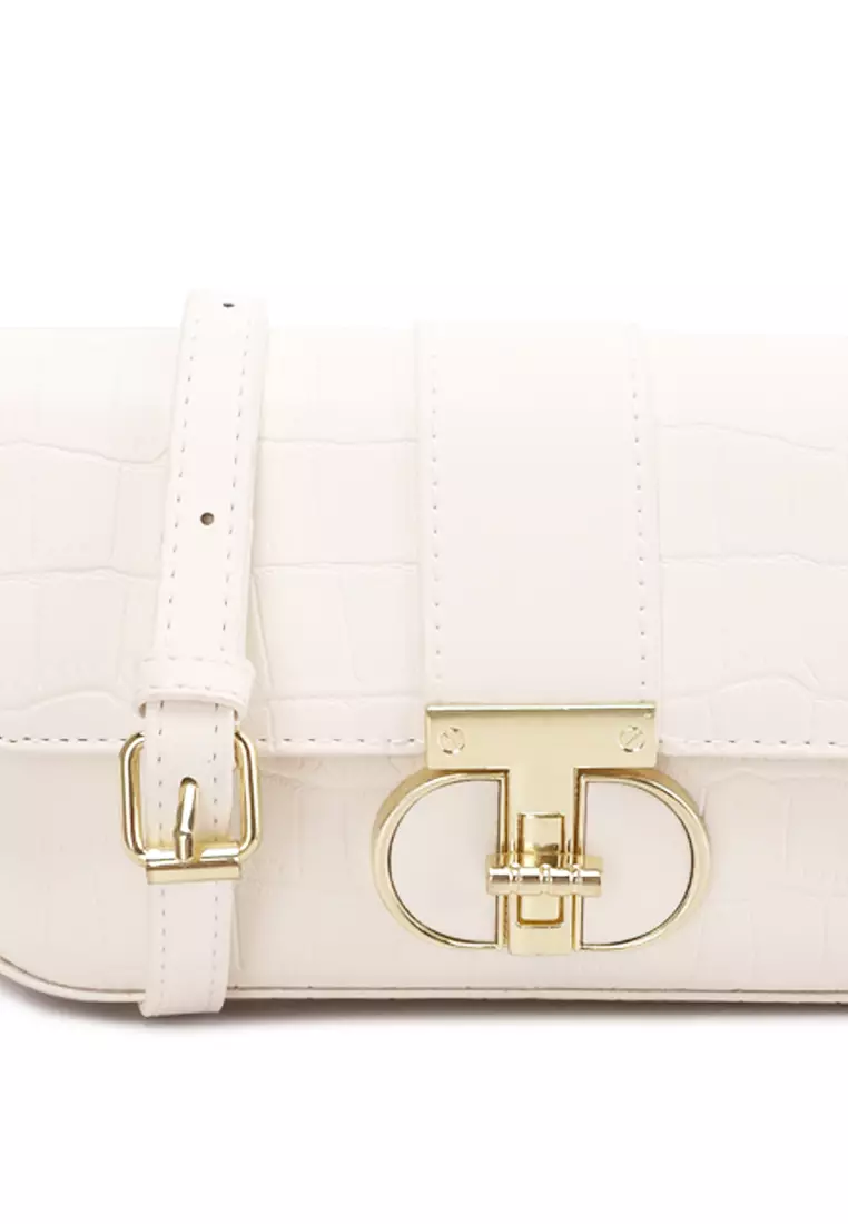 London Rag Metallic Buckle Baguette Handbag in White