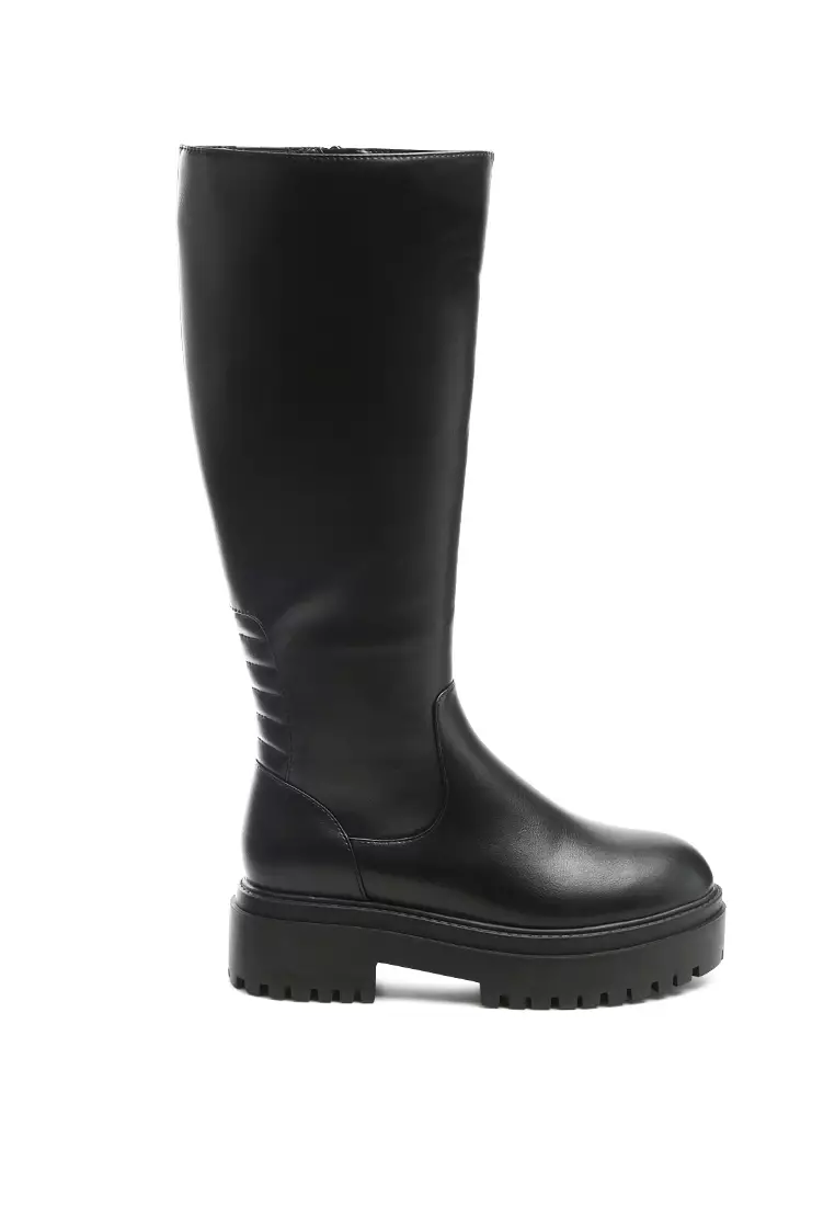 London Rag Round Toe Knee High Platform Boot in Black