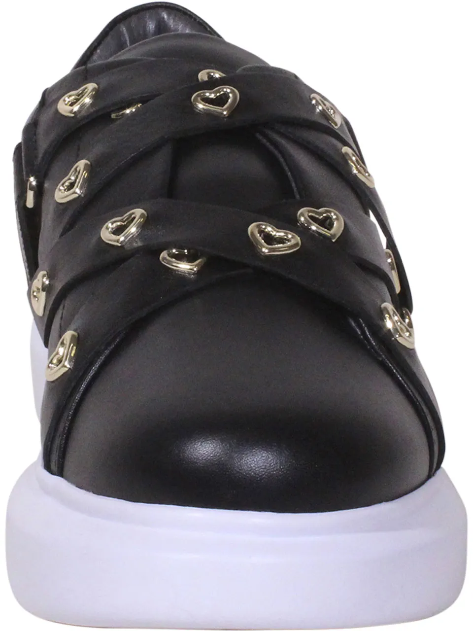 Love Moschino Women's Calfskin Heart Eyelets Sneakers Black Sz: 6