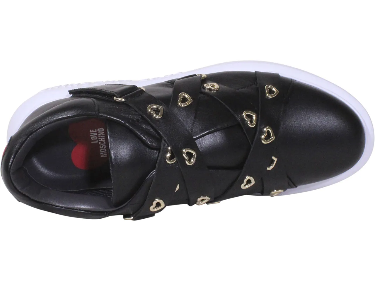 Love Moschino Women's Calfskin Heart Eyelets Sneakers Black Sz: 6