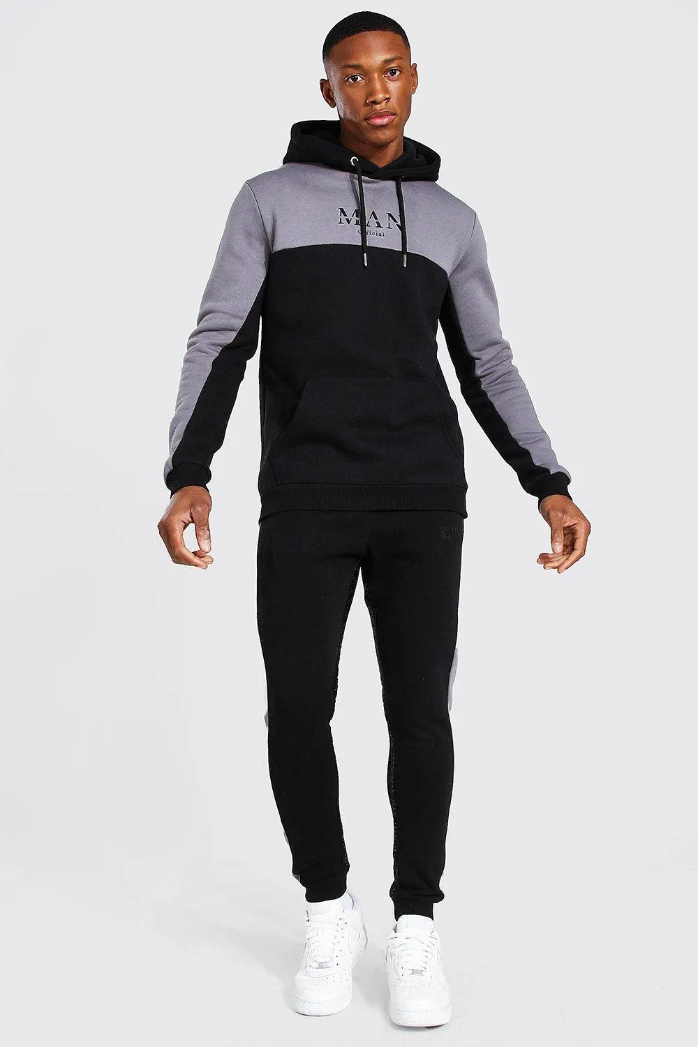 Man Roman Tape Colour Block Tracksuit | boohooMAN UK