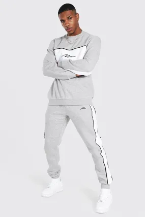 Man Signature Colour Block Sweatshirt Tracksuit | boohooMAN UK