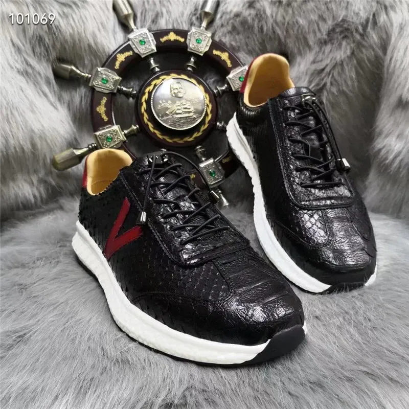 Men's Autumn Casual Snakeskin Exotic Elastic Band Walking Sneakers