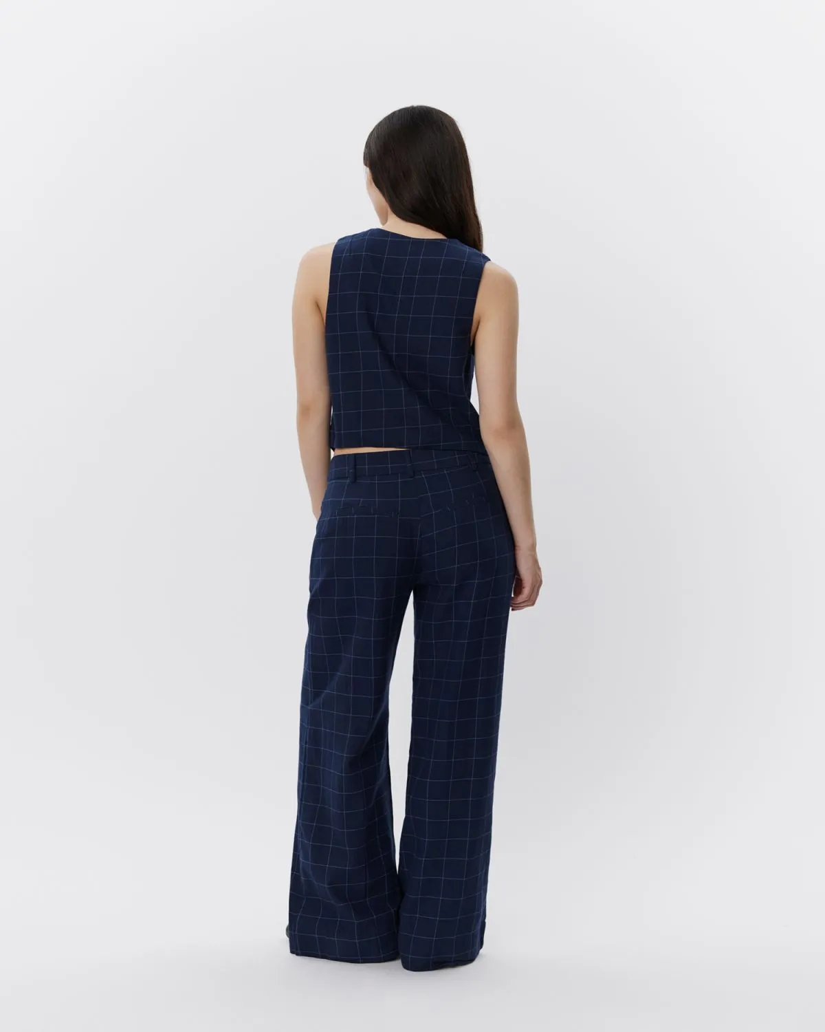 NATHALIASW TROUSERS - Navy check