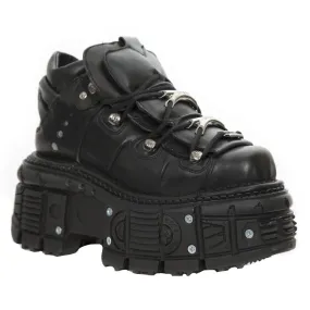 NEW ROCK - M-TANK106-C2 - Black Lace Up Tower Shoes