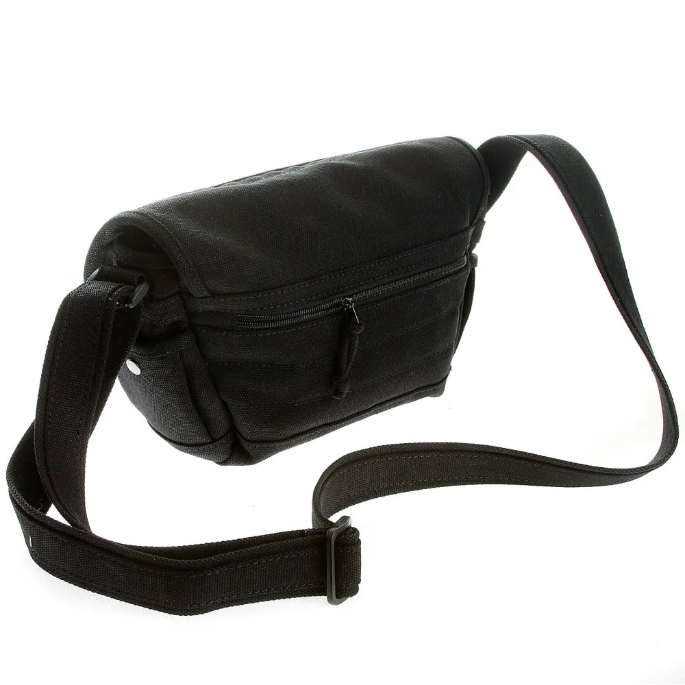 nisex Black Canvas Shoulder Bag with Flap Closure