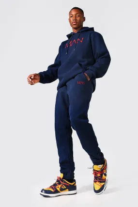 Original Man 3d Embroidery Hooded Tracksuit | boohooMAN UK