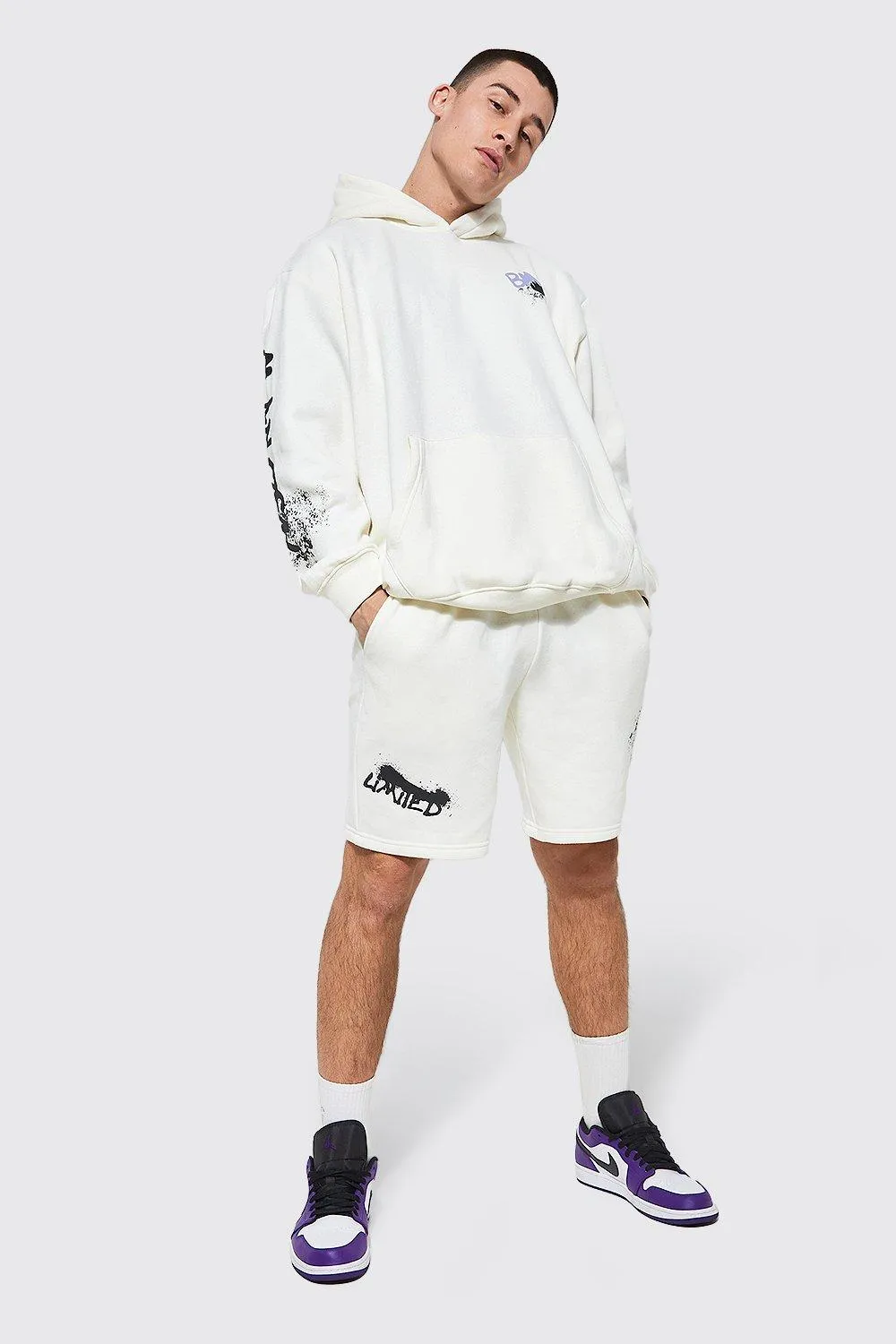 Oversized Bm Graffiti Print Short Tracksuit | boohooMAN UK