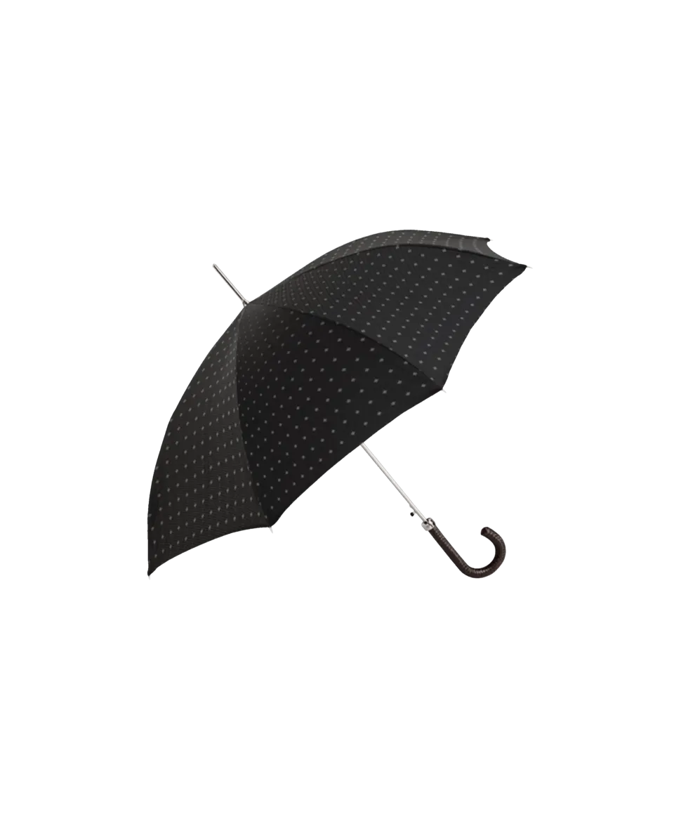 Passotti Ombrelli Black Dotted Stripe Umbrella With Black Braided Leather Handle | He Spoke Style