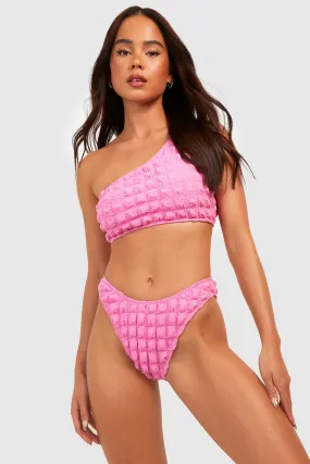 Petite Bubble Texture One Shoulder Bikini