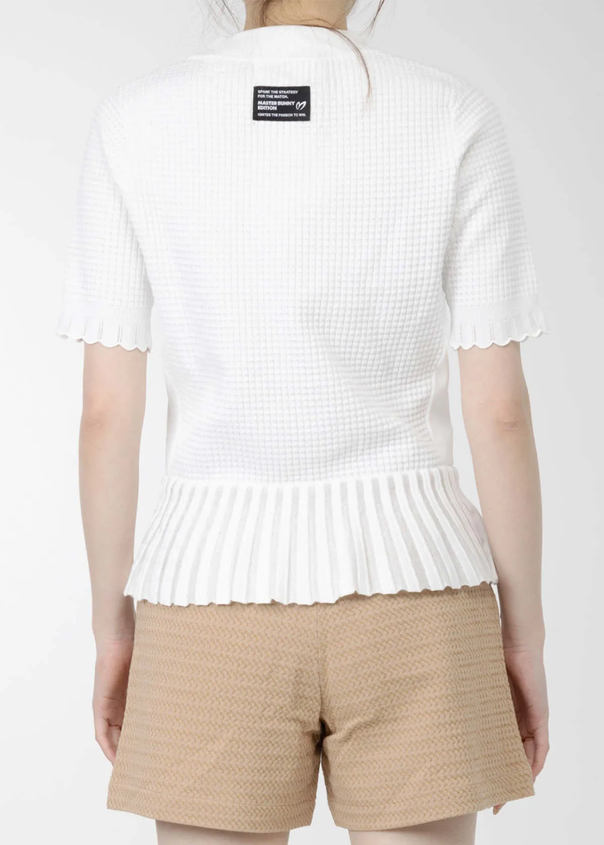 Pintuck Pattern Jacquard Mock Neck Knit Pullover - White