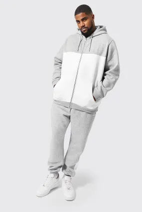 Plus Colour Block Zip Through Tracksuit | boohooMAN UK