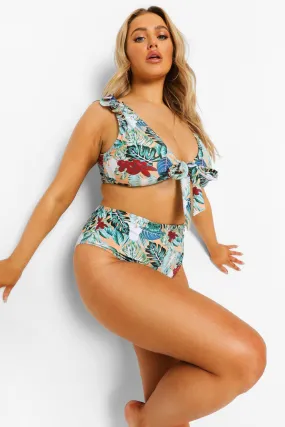 Plus Tropical Tie Front Bikini