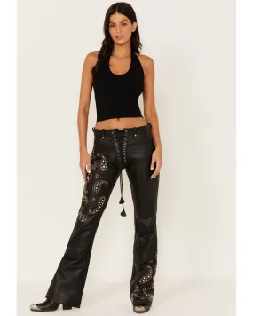 Product Name:  Boot Barn X Understated Leather Women's Rhinestone Studded Lace-Up Flare Leather Pants