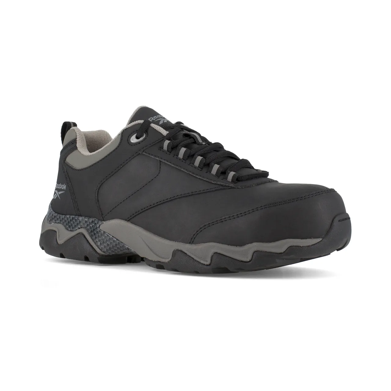 Reebok Work Mens Beamer Comp Toe Leather Work Shoe- Black Leather